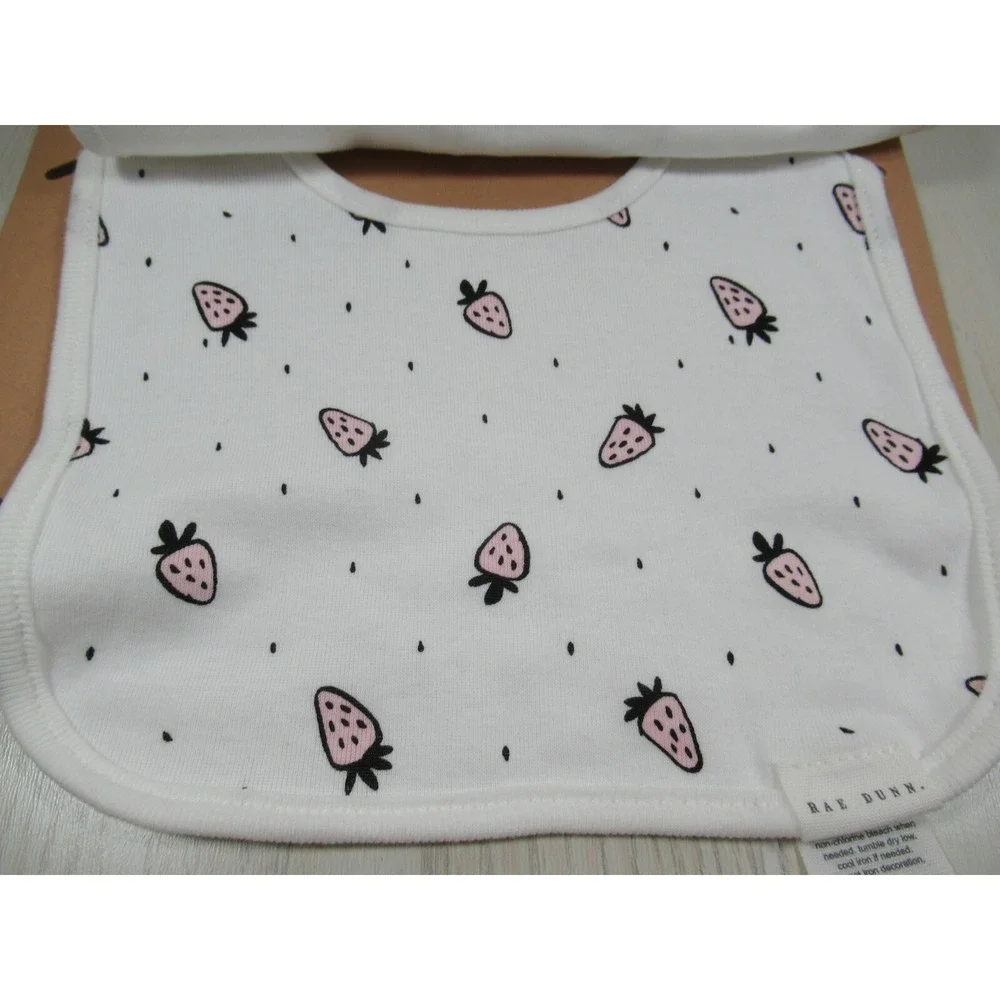 Rae‎ Dunn Baby Bibs spoon set Life Is Sweet Strawberries new with small spot on1